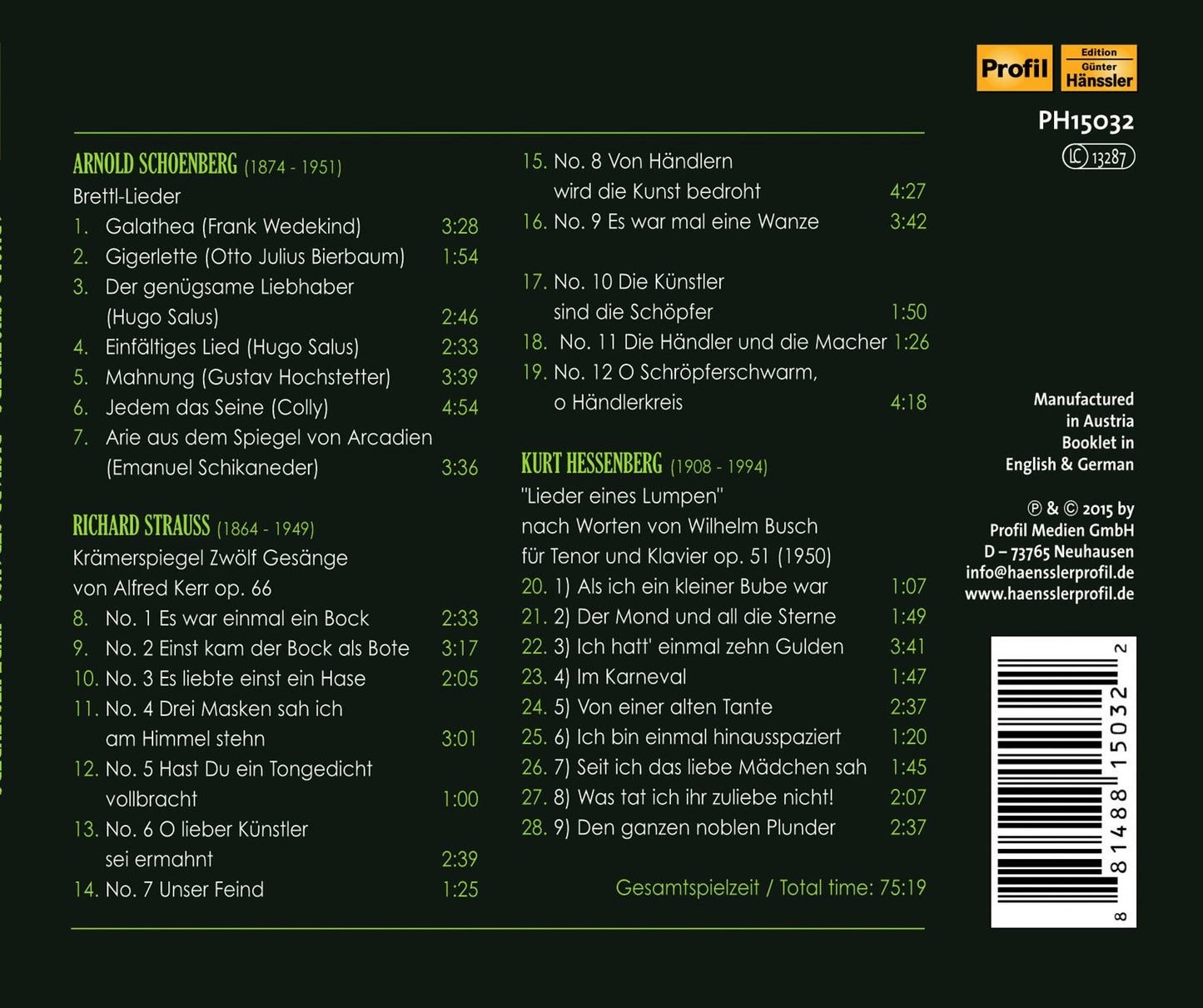 Schoenberg, R. Strauss & Hessenberg: Lieder