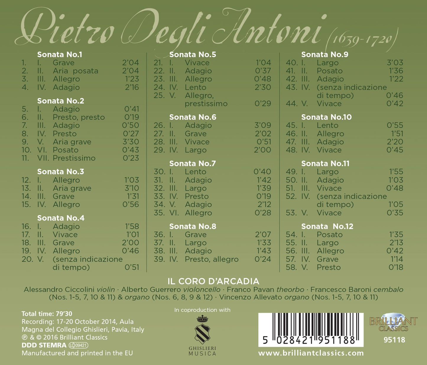 Degli Antoni: 12 Sonatas, Op. 4 for Violin and Basso Continu
