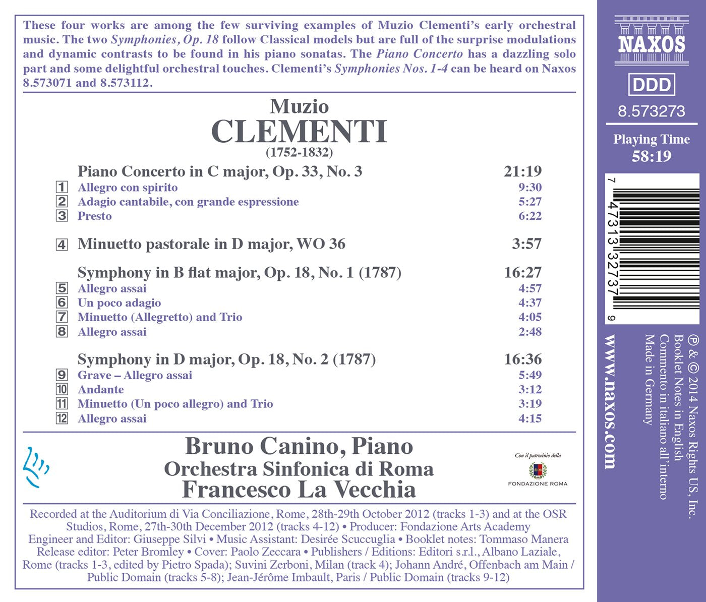 Clementi: Piano Concerto in C Major (1796) - Two Symphonies,