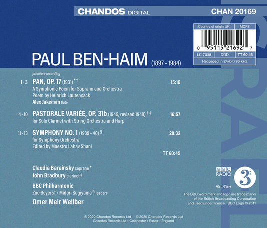 Ben-Haim: Symphony No. 1 - Pastorale Variée - Pan