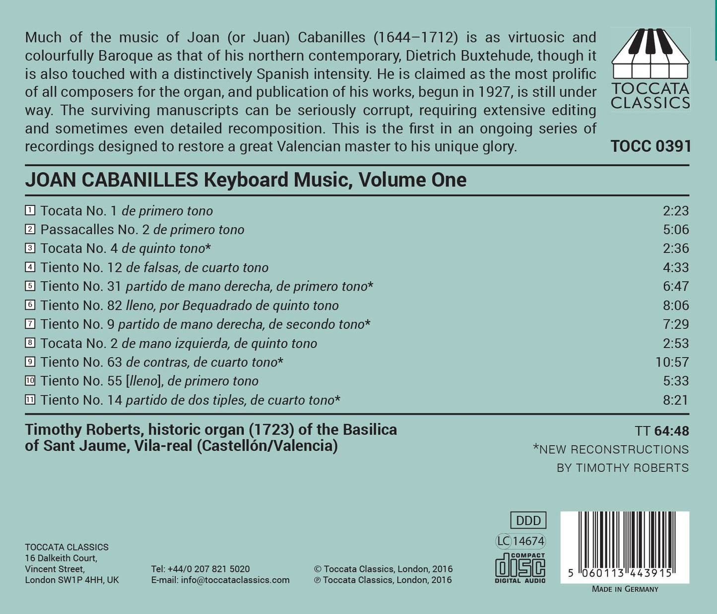 Cabanilles: Keyboard Music, Vol. 1