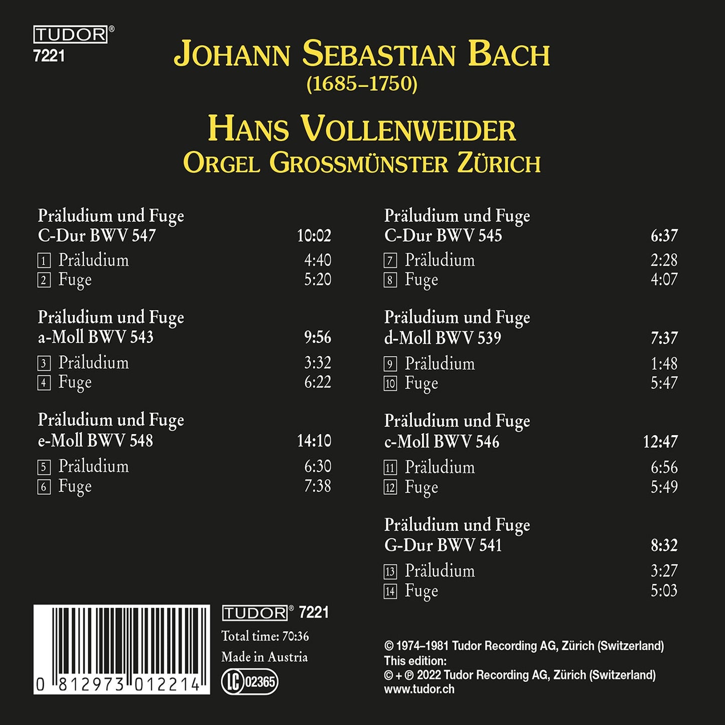 Bach: Praludien und Fugen - Orgel Grossmunster Zurich