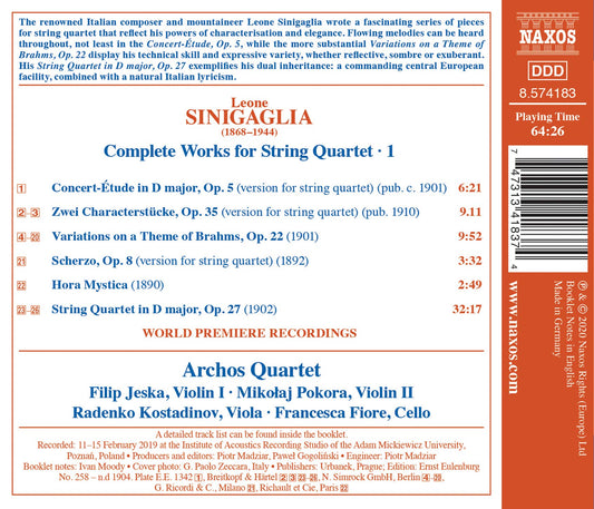 Sinigaglia: Complete Works for String Quartet, Vol. 1