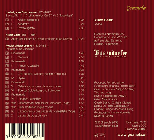 Beethoven, Liszt & Mussorgsky: Works for Piano
