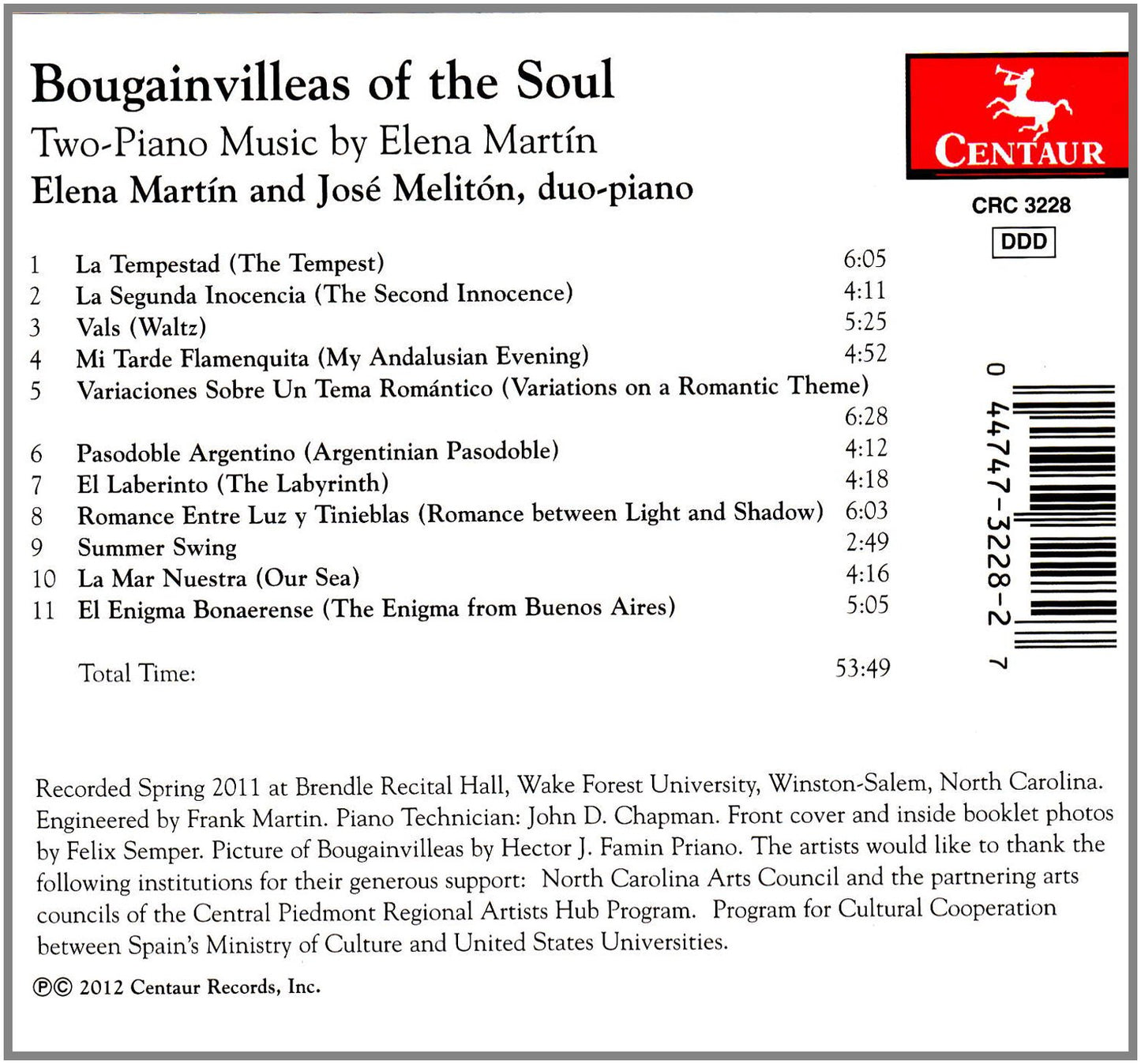 Bougainvilleas of the Soul - Two-piano music by Elena Martin
