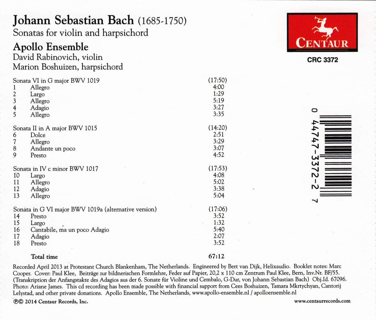 J.S. Bach: Sonatas for Violin & Harpsichord