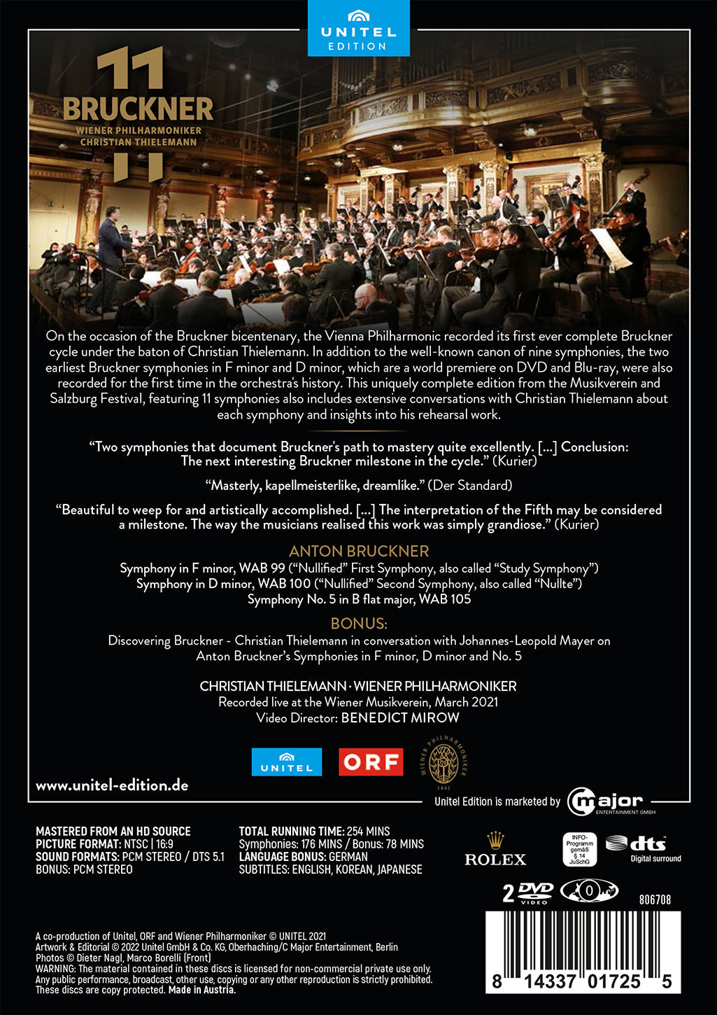 Bruckner 11 – Christian Thielemann & Wiener Philharmoniker  Benedict Mirow, Christian Thielemann, Wiener Philharmoniker BLU-RAY DVD