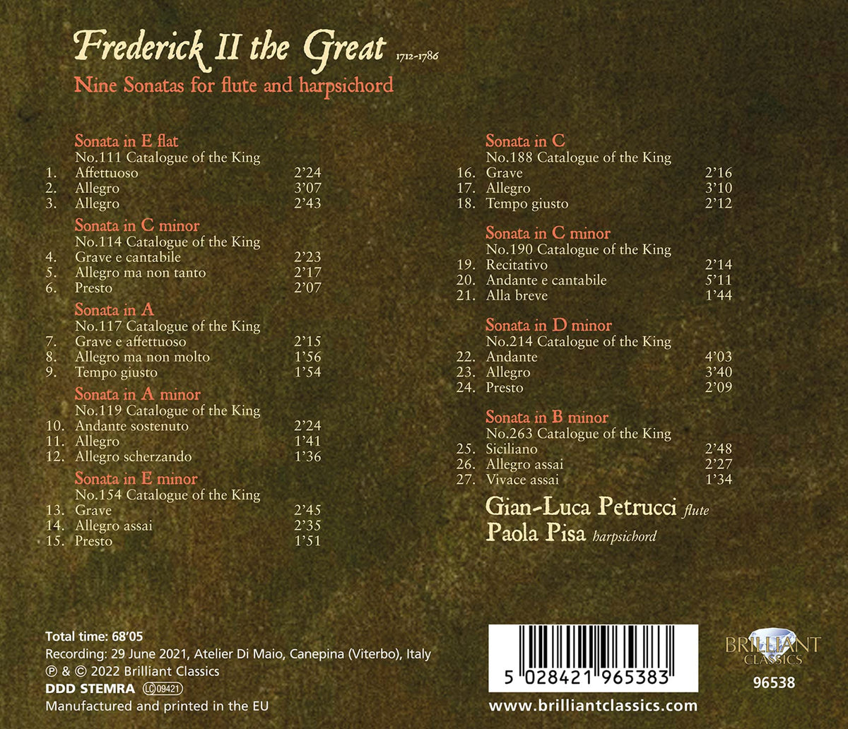 Frederick II The Great: Nine Sonatas for Flute & Harpsichord