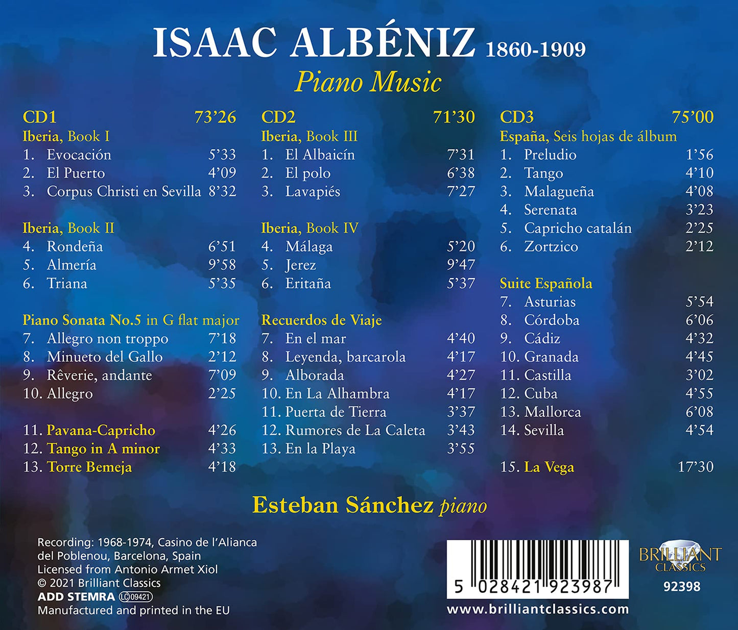 Albéniz: Iberia - España - Recuerdos De Viaje - Sonata No. 5  Esteban Sanchez