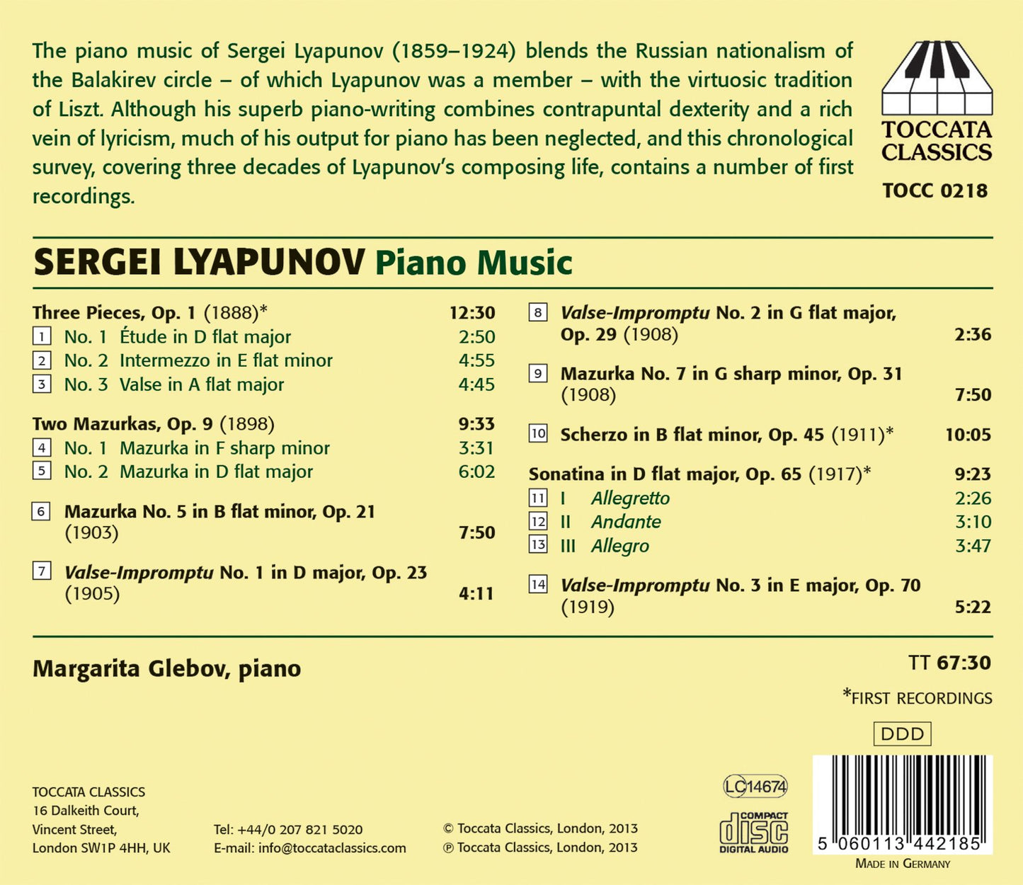 Lyapunov: Piano Music