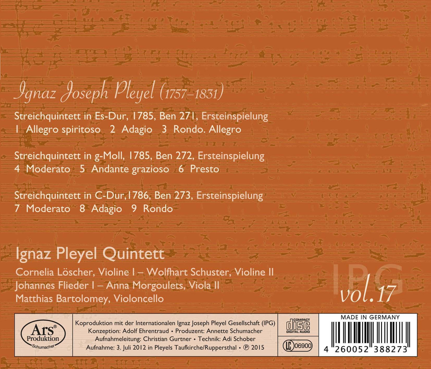 Ignaz Joseph Pleyel, Vol. 17: String Quintets, B. 271-273