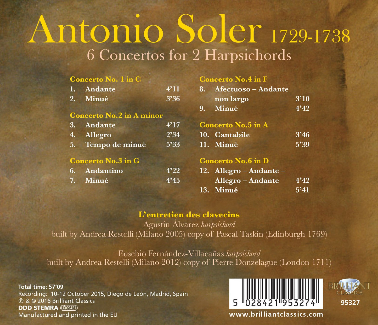 Vasquez: 6 Concertos for 2 Harpsichords