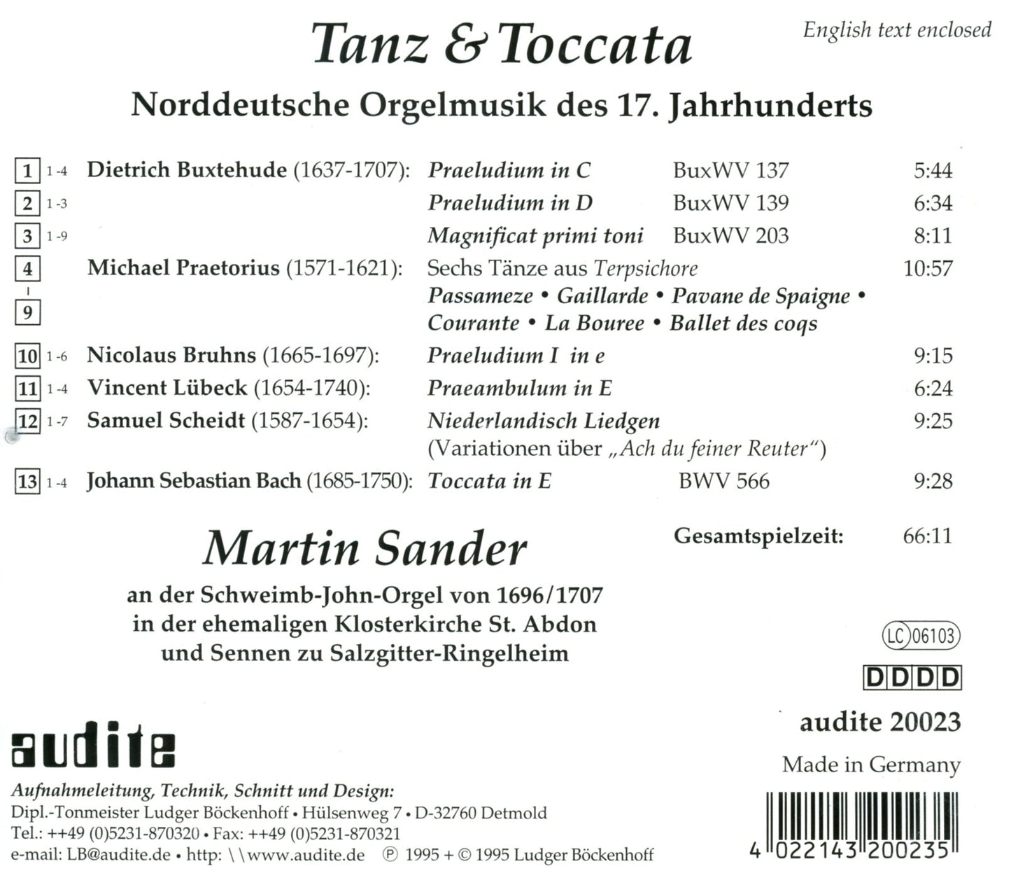 TANZ & TOCCATA: 17TH CENTURY N