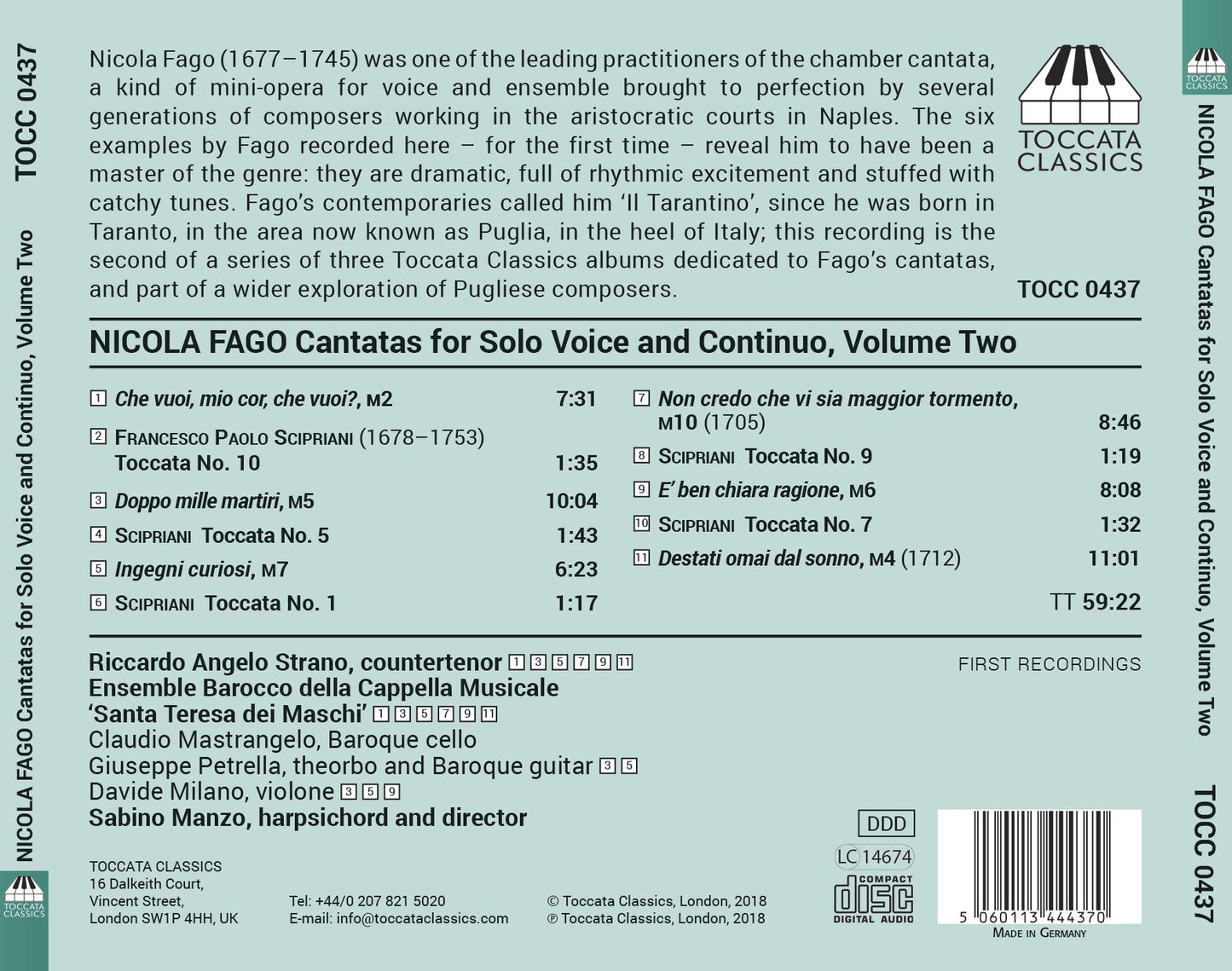 Fago: Cantatas for Solo Voice & Continuo, Vol. 2