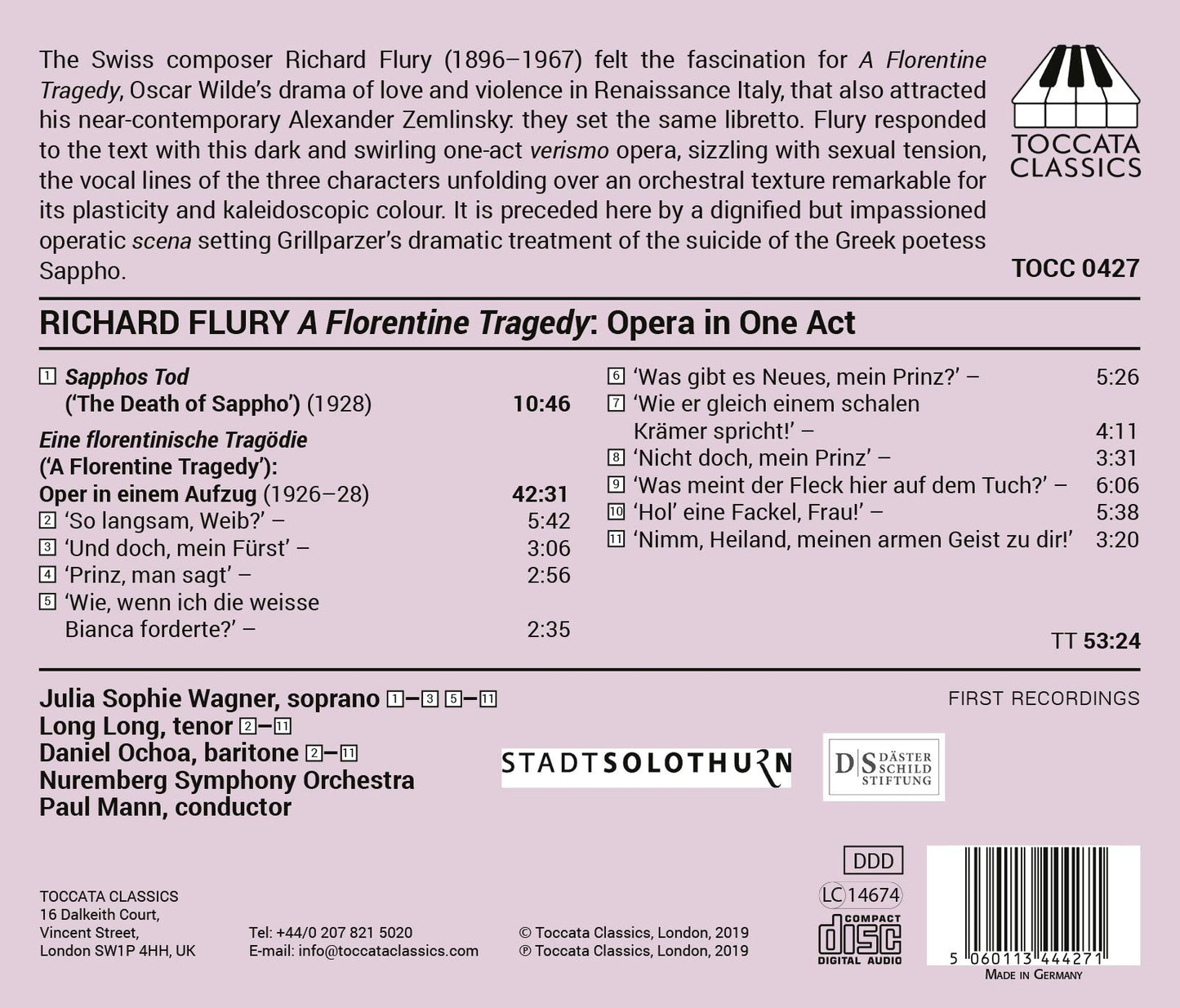 A Florentine Tragedy: Opera in One Act