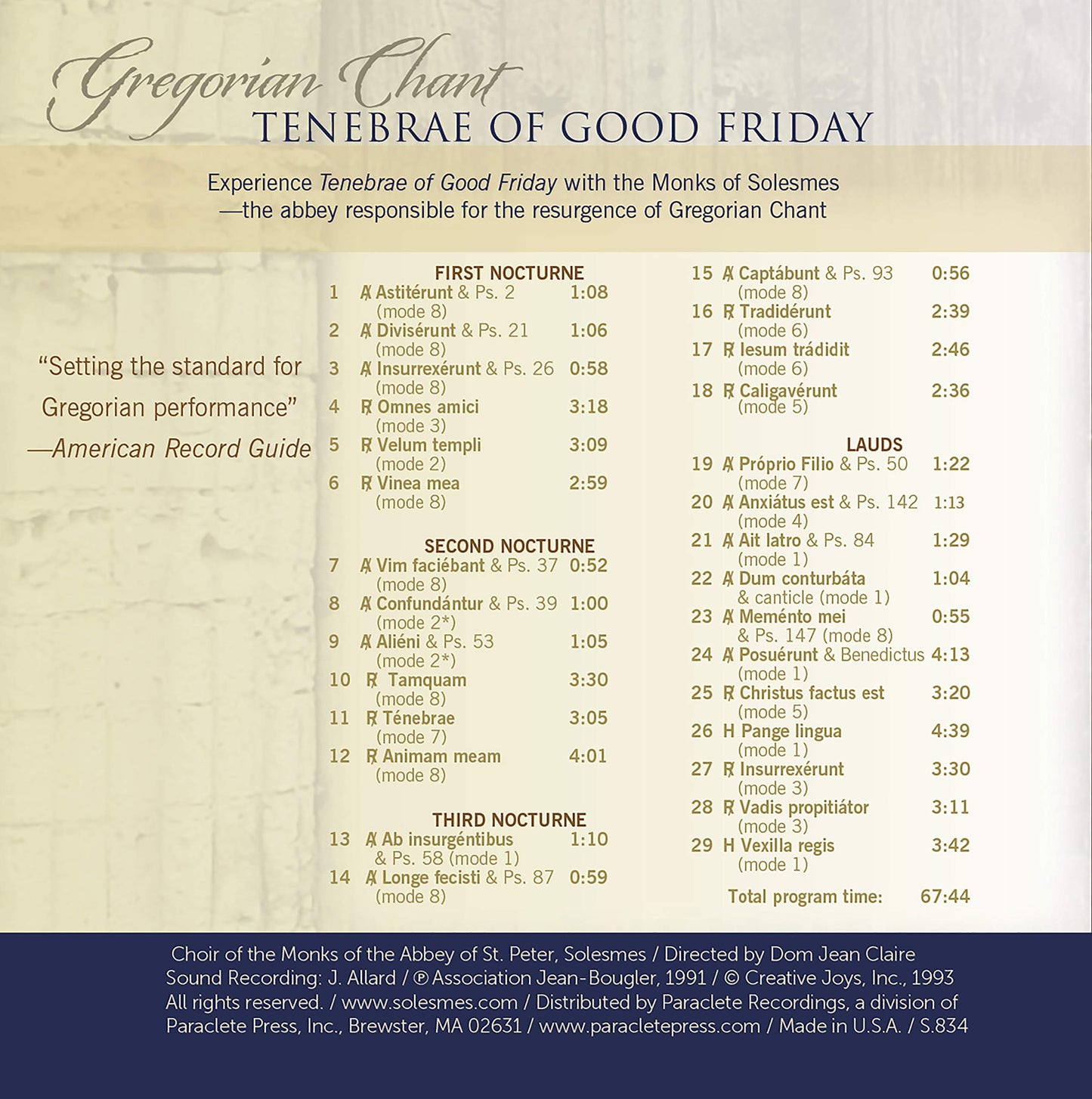 TENEBRAE OF GOOD FRIDAY