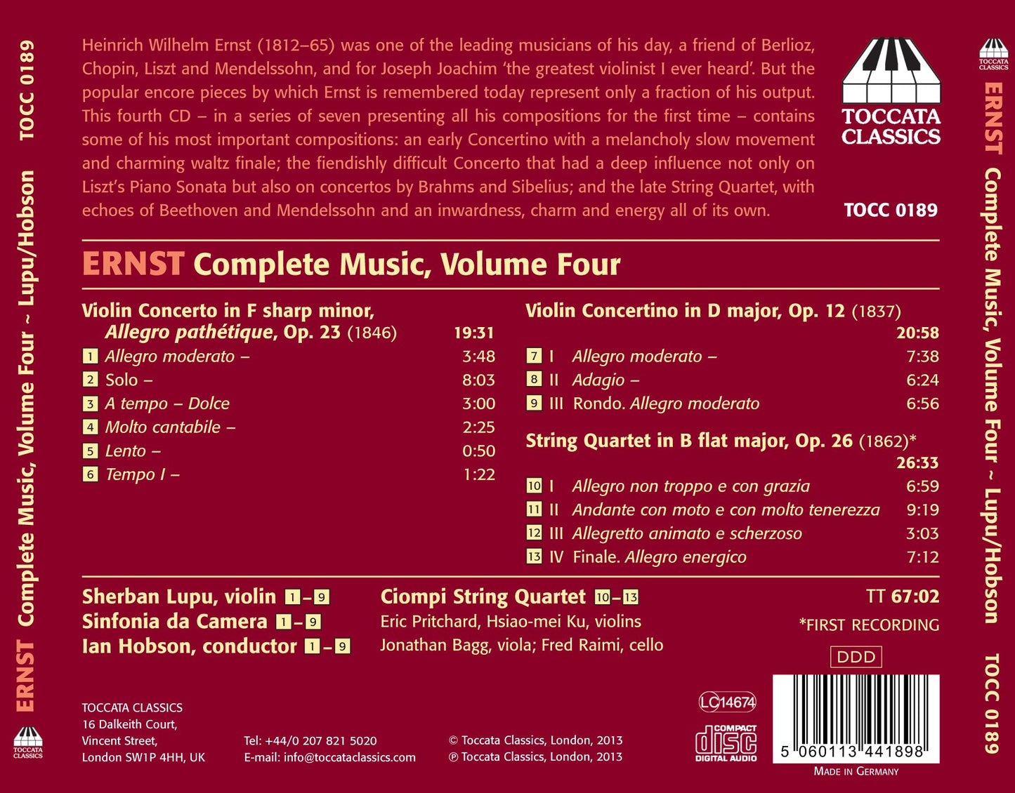 Ernst: Complete Music, Vol. 4