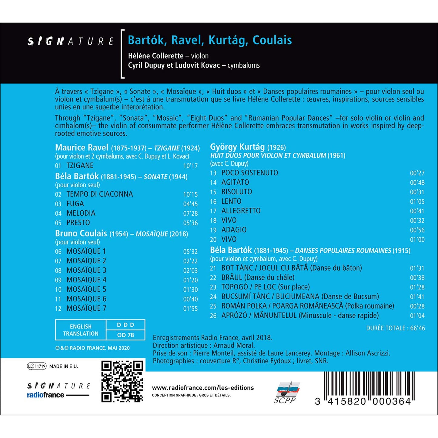 BARTOK, RAVEL, KURTAG, COULAIS