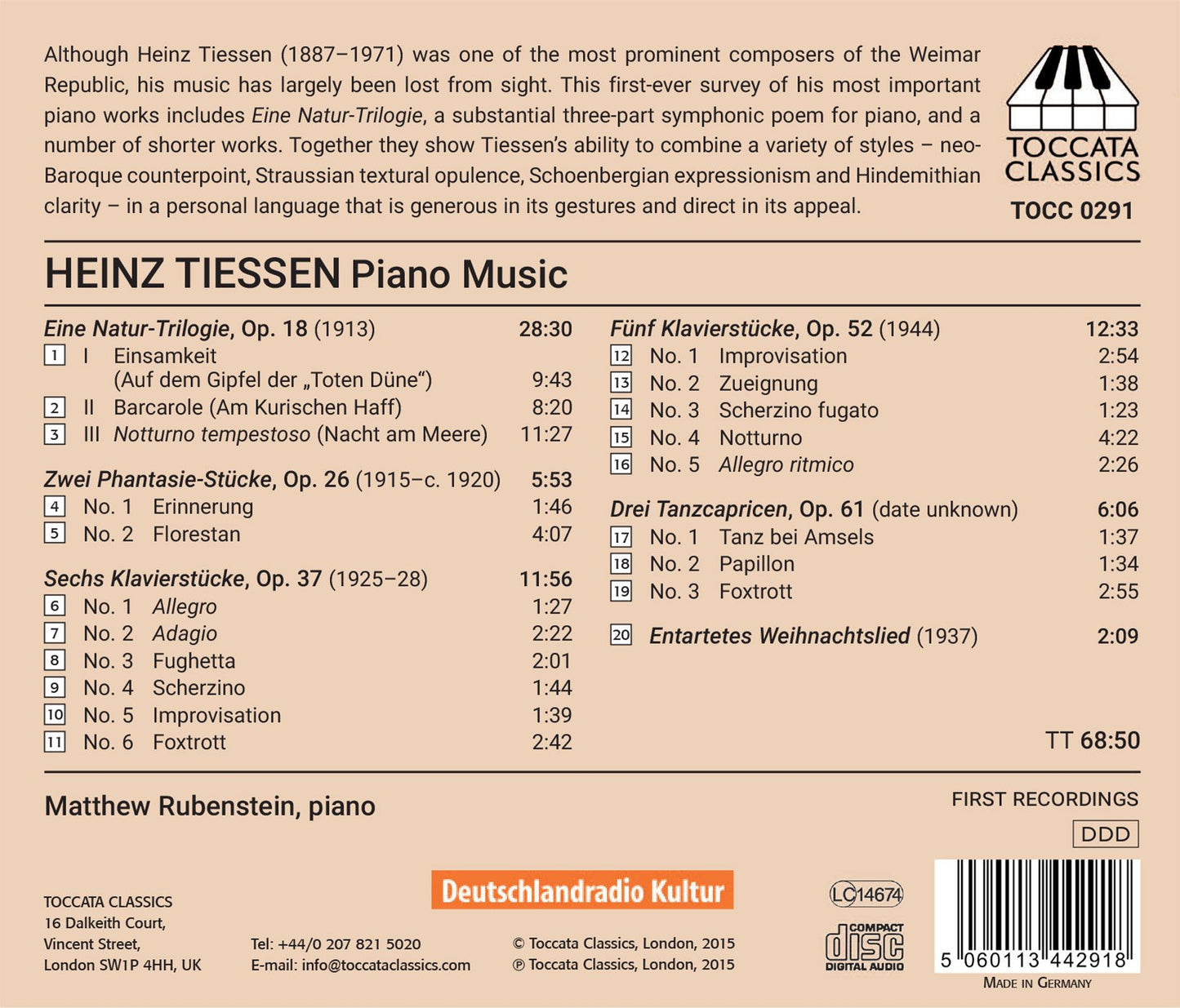 Tiessen: Piano Music