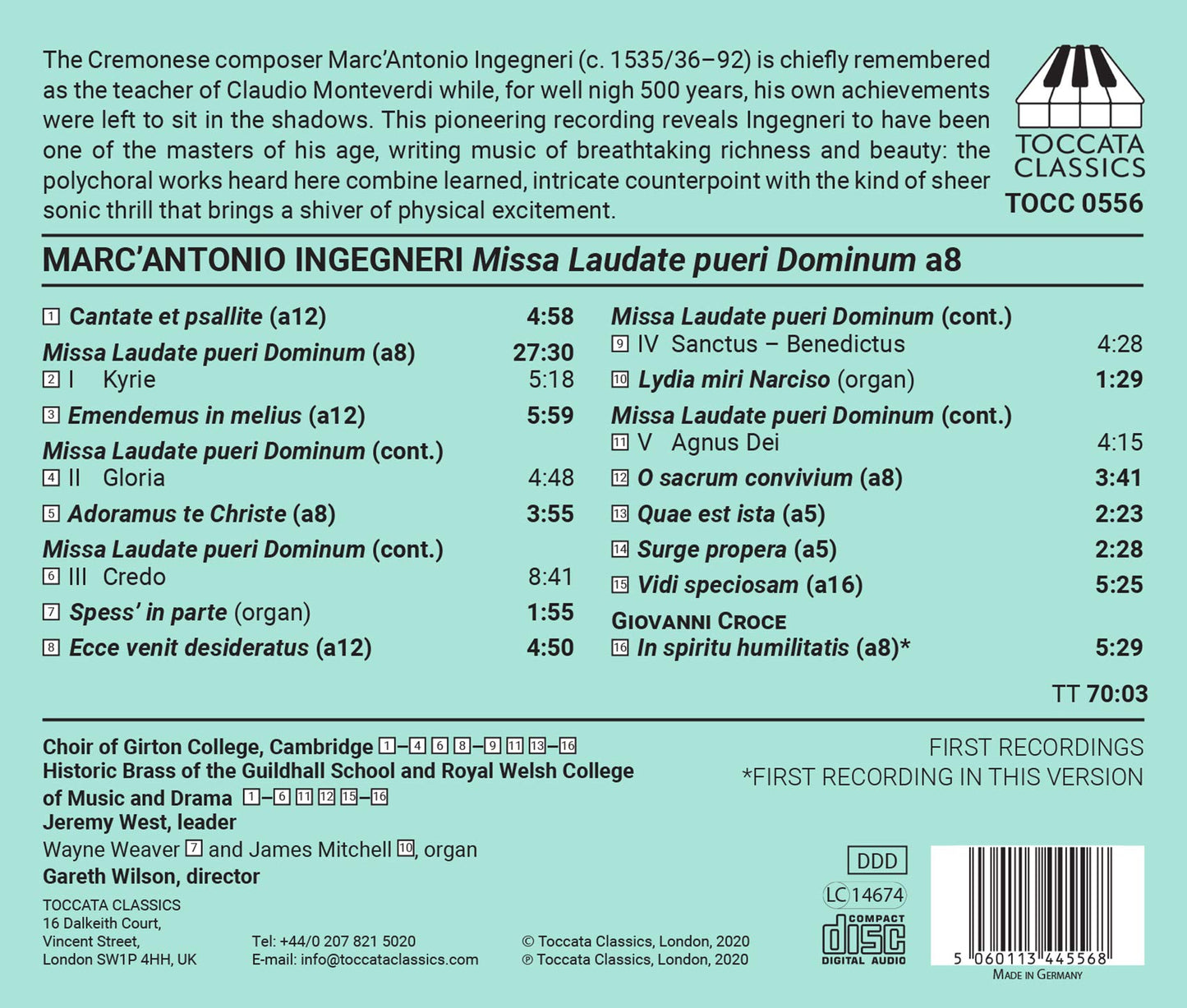 Ingegneri: Missa Laudate pueri Dominum - Croce: In spiritu h