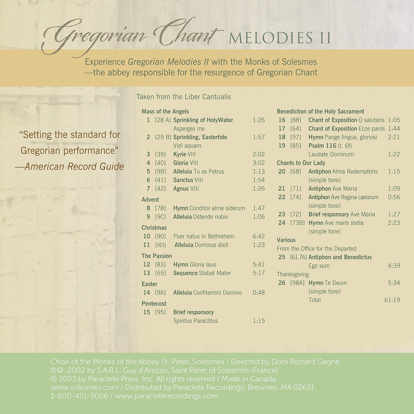 V2: GREGORIAN CHANT MELODIES