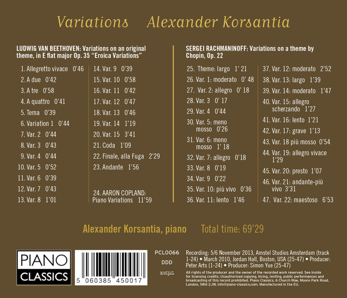 Variations: Beethoven, Rachmaninoff. Copland