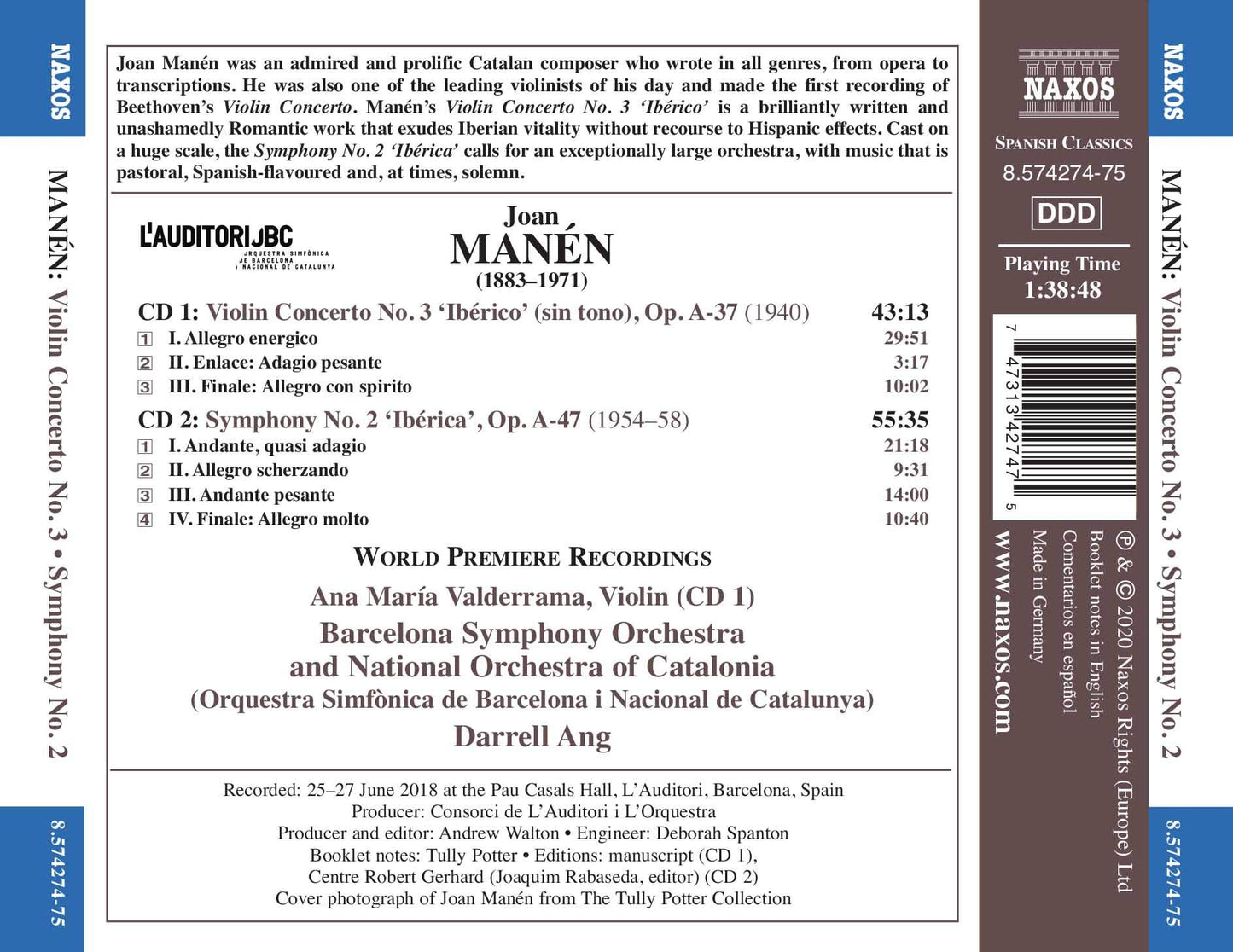 Manén: Violin Concerto No. 3, 'Ibérico'- Symphony No. 2, 'Ib