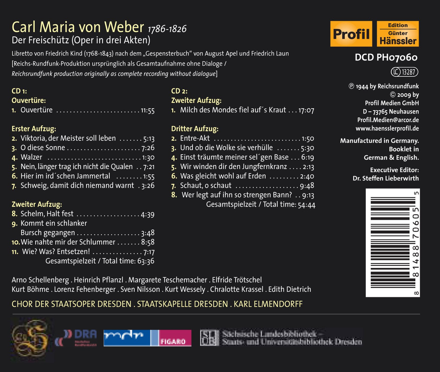 Weber, C.M. Von: Freischutz (Der) [Opera] (Staatskapelle Dre