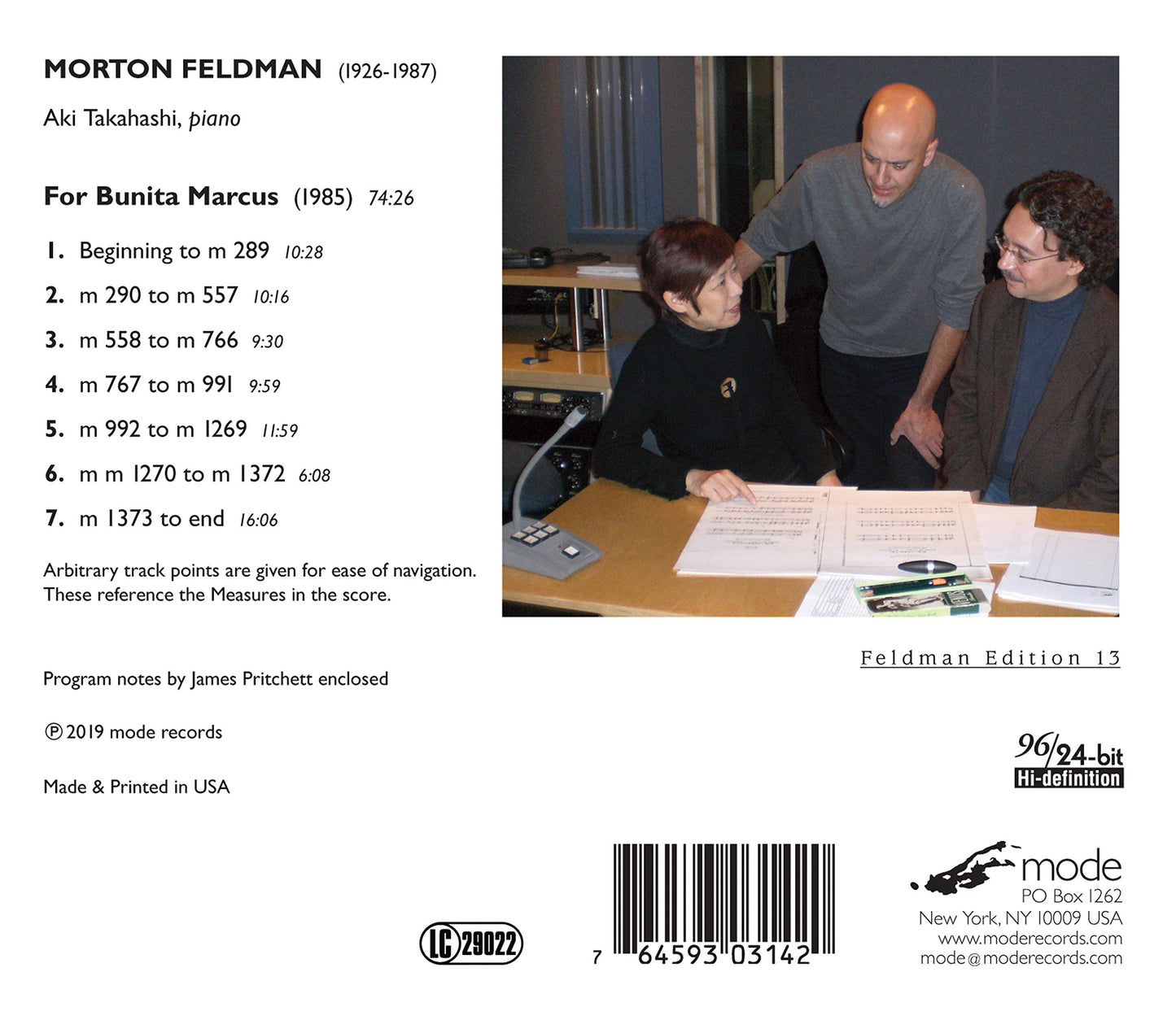 Feldman: Edition 13 - For Bunita Marcus
