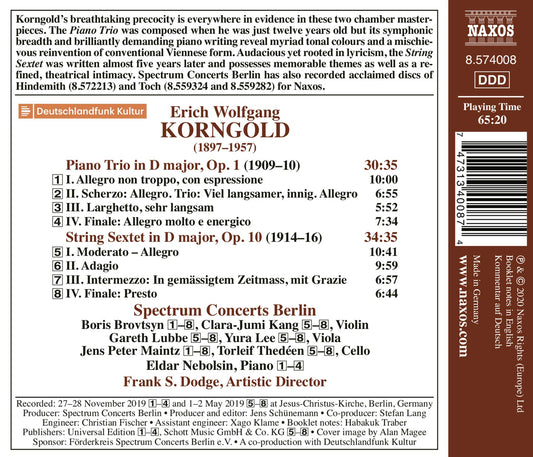 Korngold: Piano Trio, Op. 1 - String Sextet, Op. 10