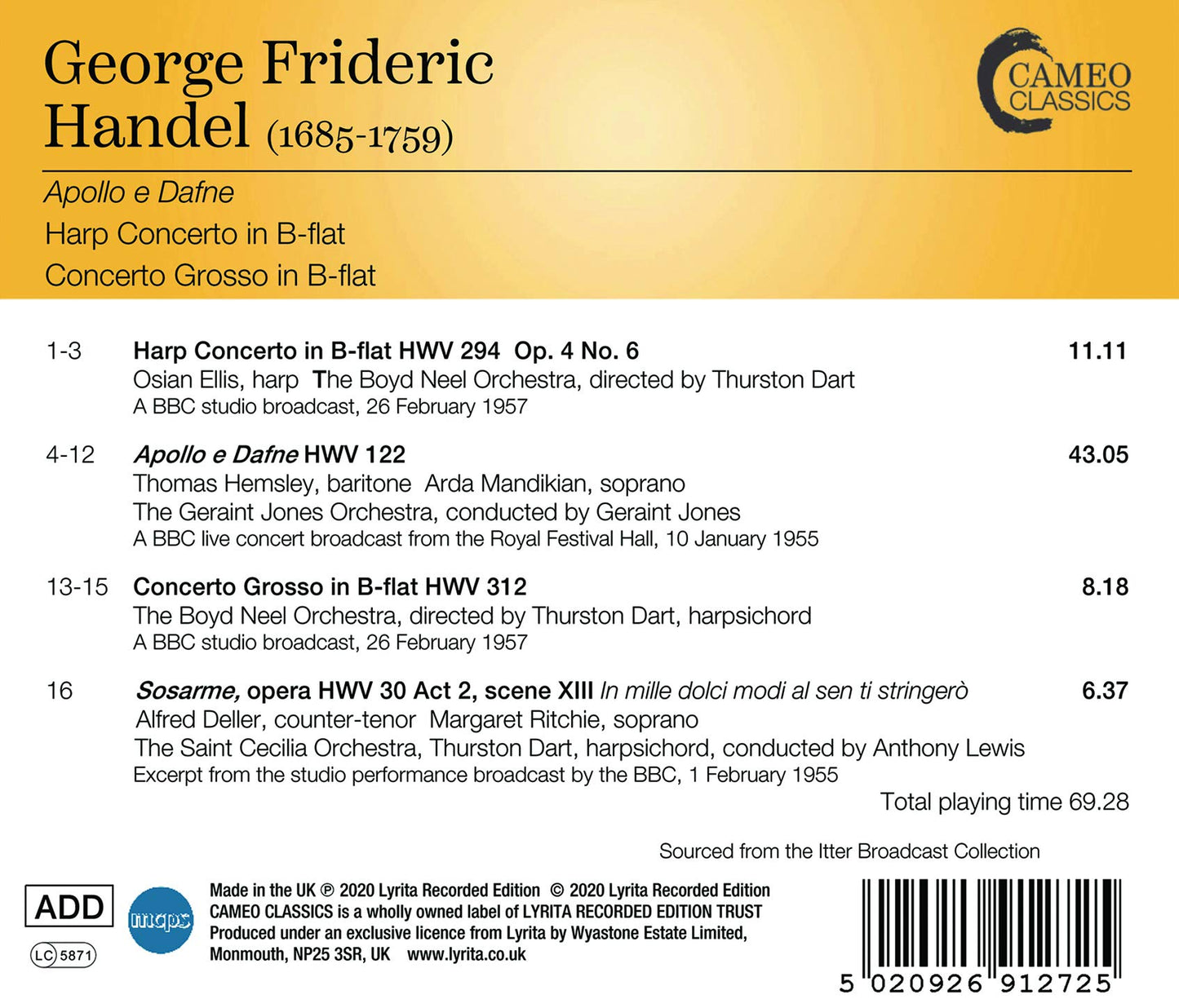 Handel: Apollo e Dafne - Harp Concerto in B-flat - Concerto