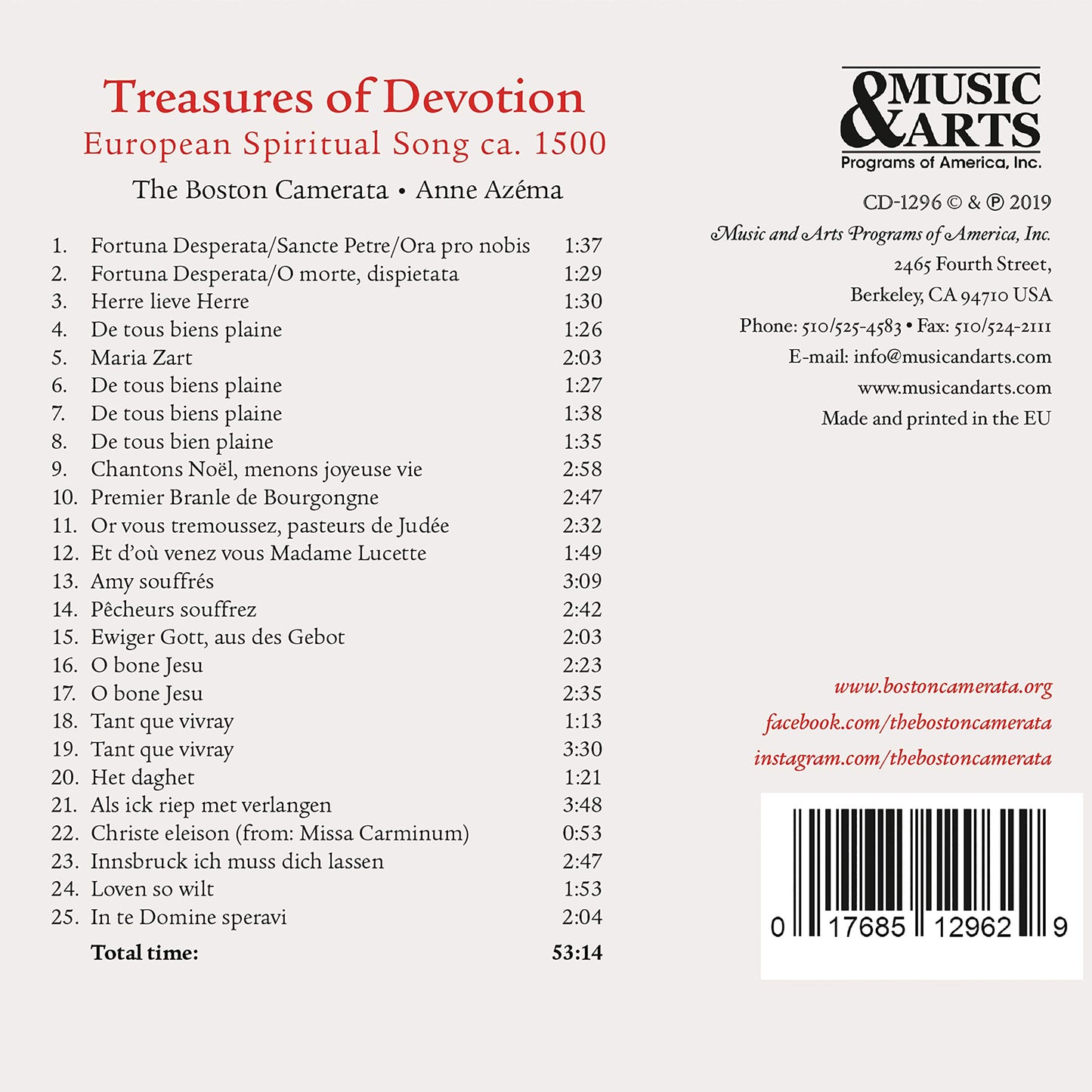 Treasures of Devotion: European Spiritual Song ca. 1500