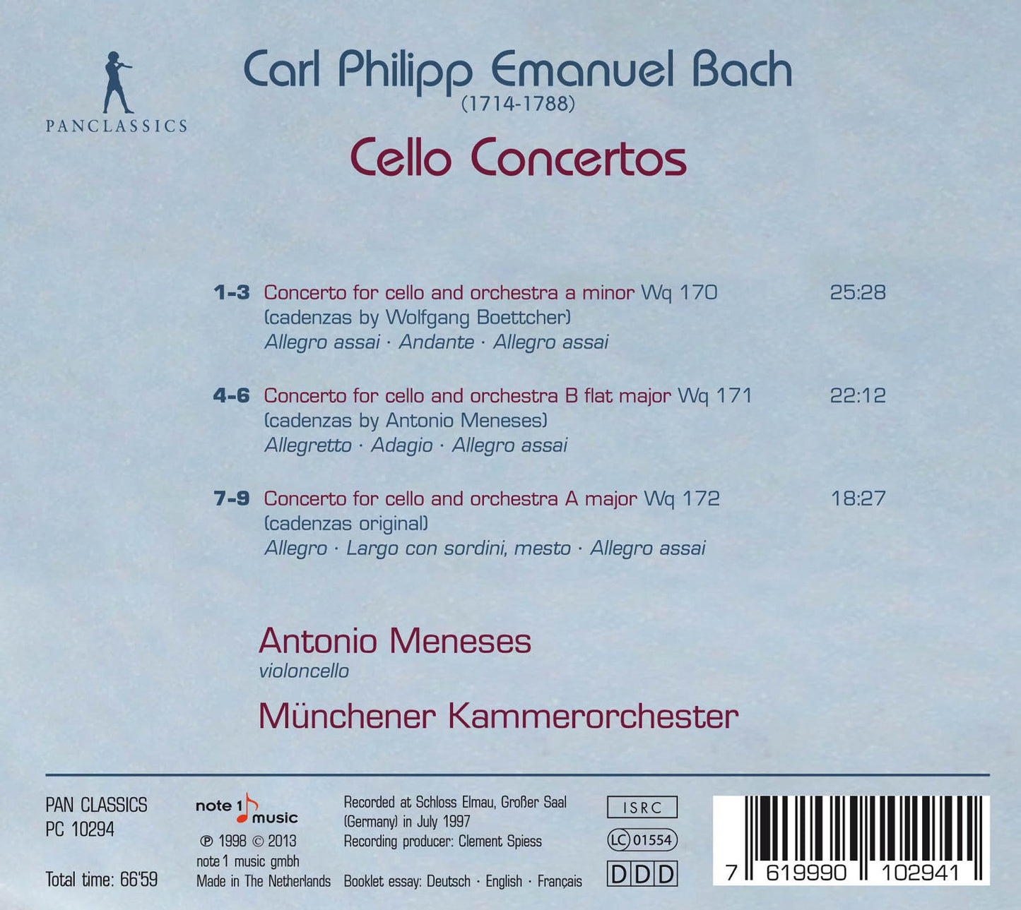CPE Bach: Cello Concertos