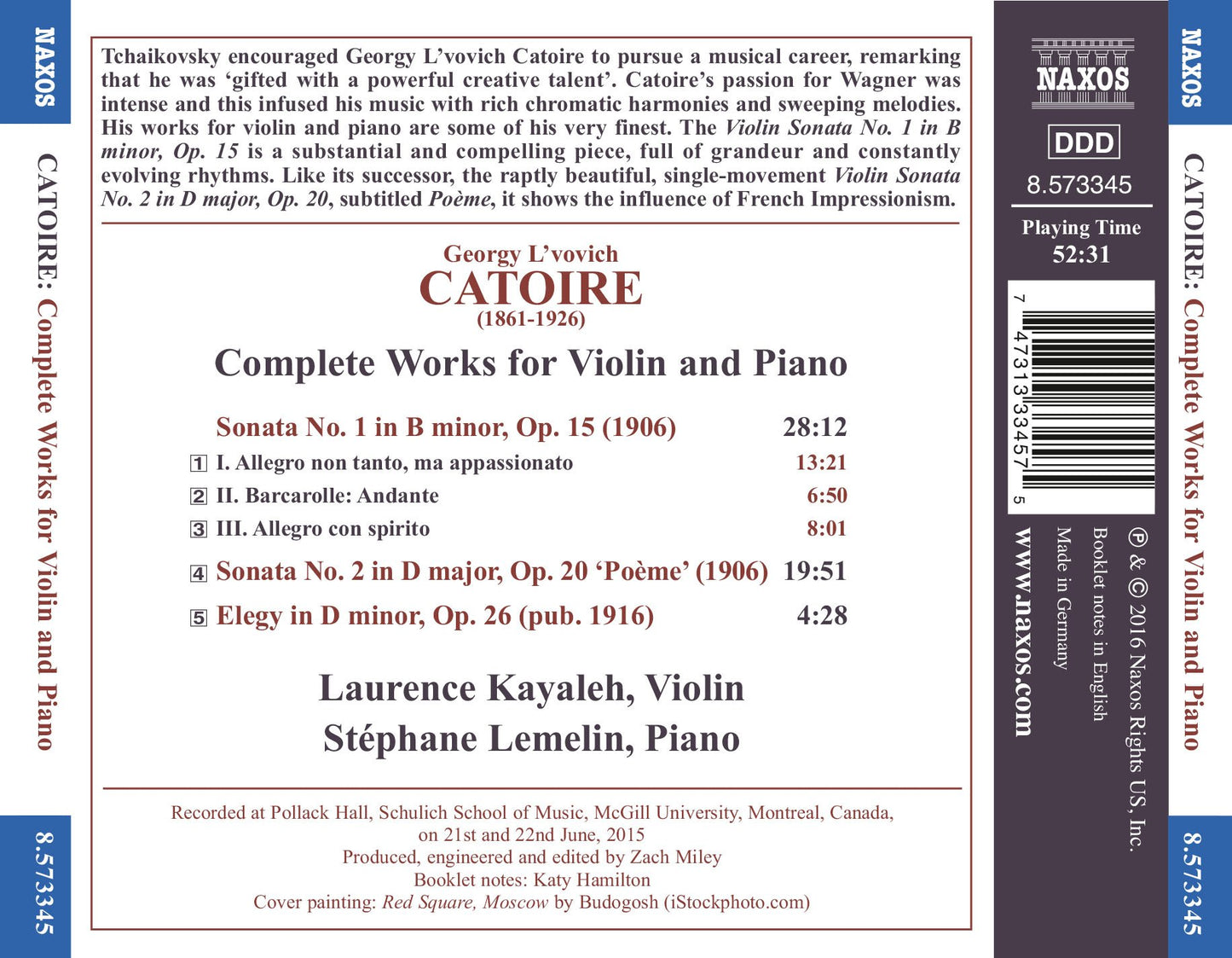 Catoire: Complete Works for Violin & Piano