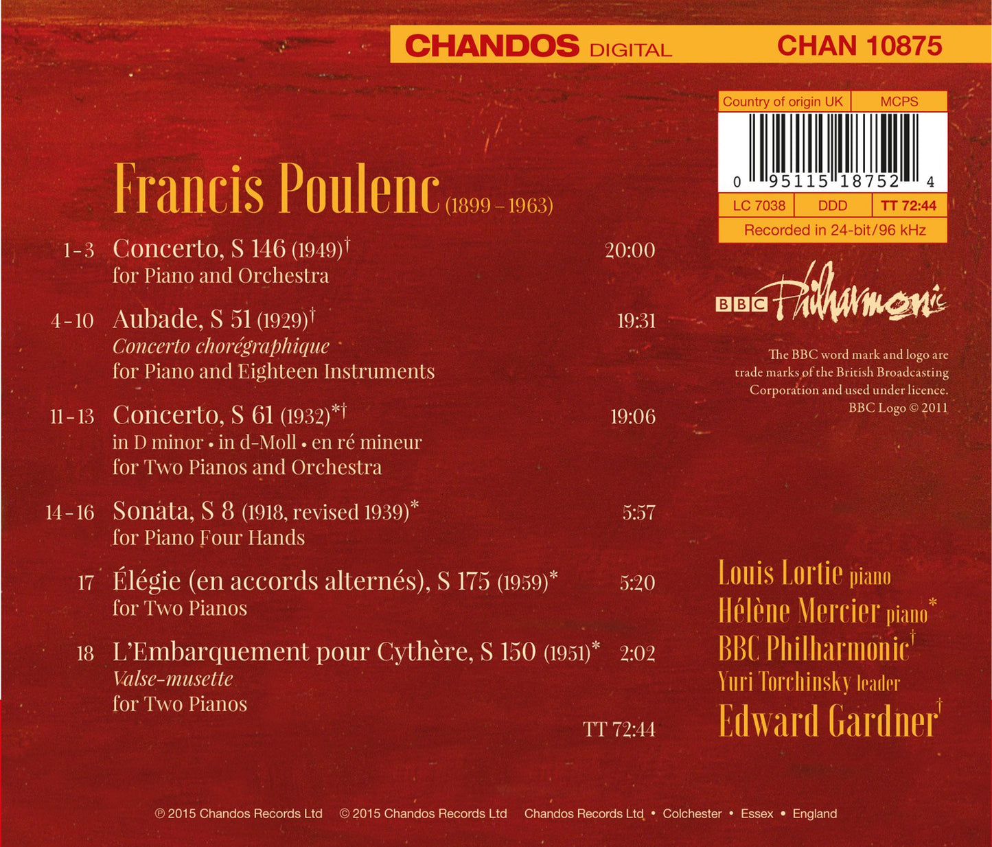 Poulenc: Piano Concertos & Aubade, FP 51