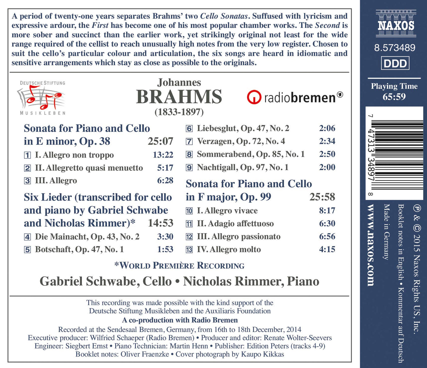 Brahms: Cello Sonatas & Songs