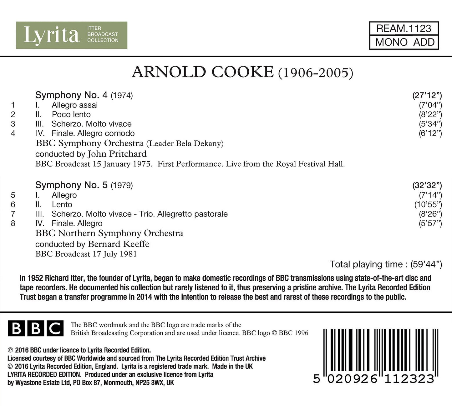 Cooke: Symphonies Nos. 4 & 5 (Live)