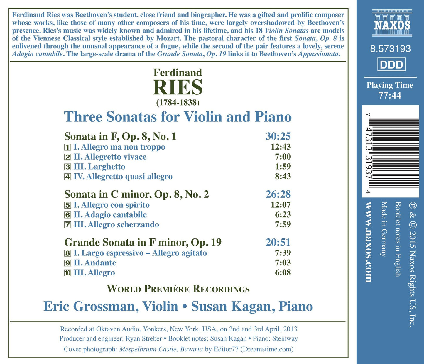 Ries: 3 Sonatas for Violin & Piano