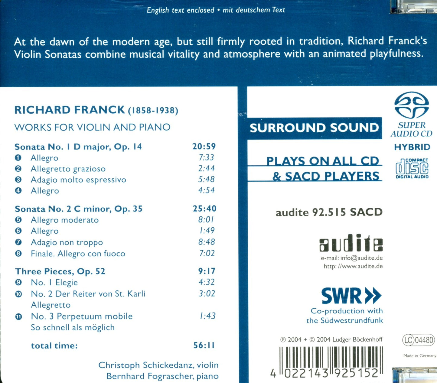 VIOLIN SONATAS NOS 1 & 2, THRE