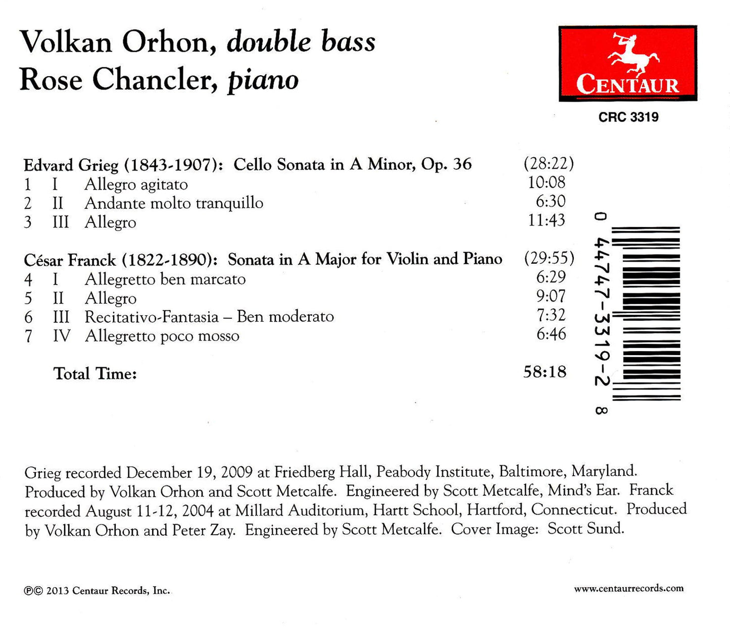 Grieg: Cello Sonata, Op. 36 - Franck: Violin Sonata in A Maj
