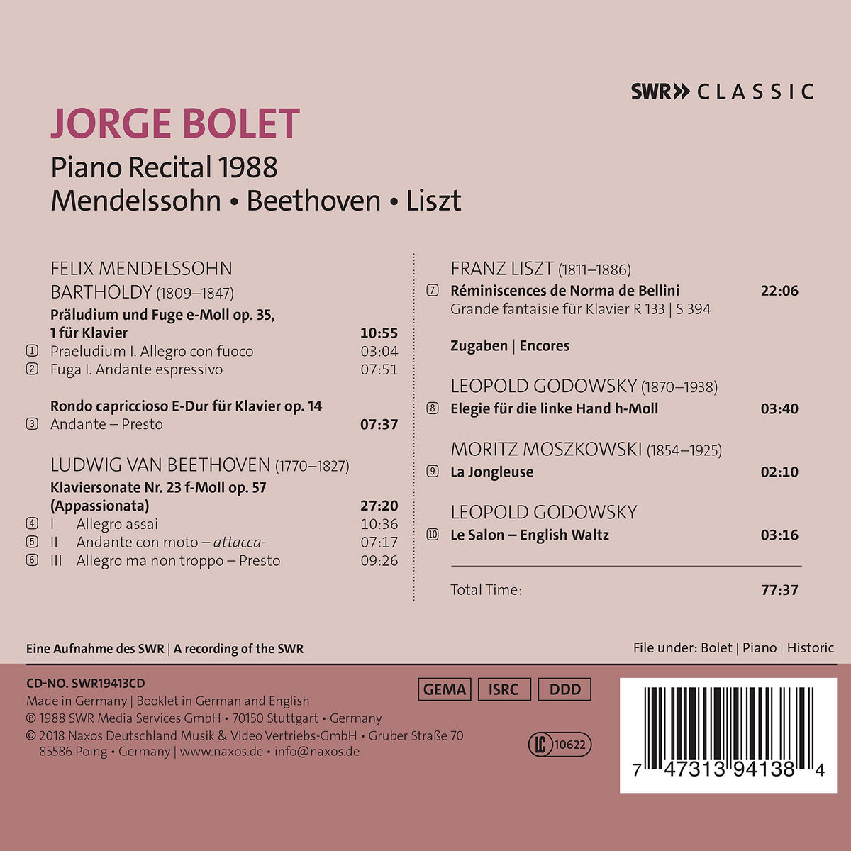Jorge Bolet: Piano Recital 1988