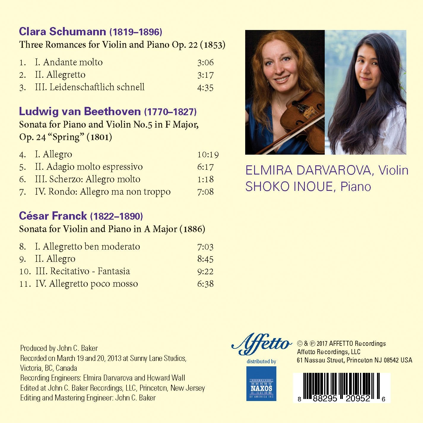 C. Schumann, Beethoven & Franck: Works for Violin & Piano