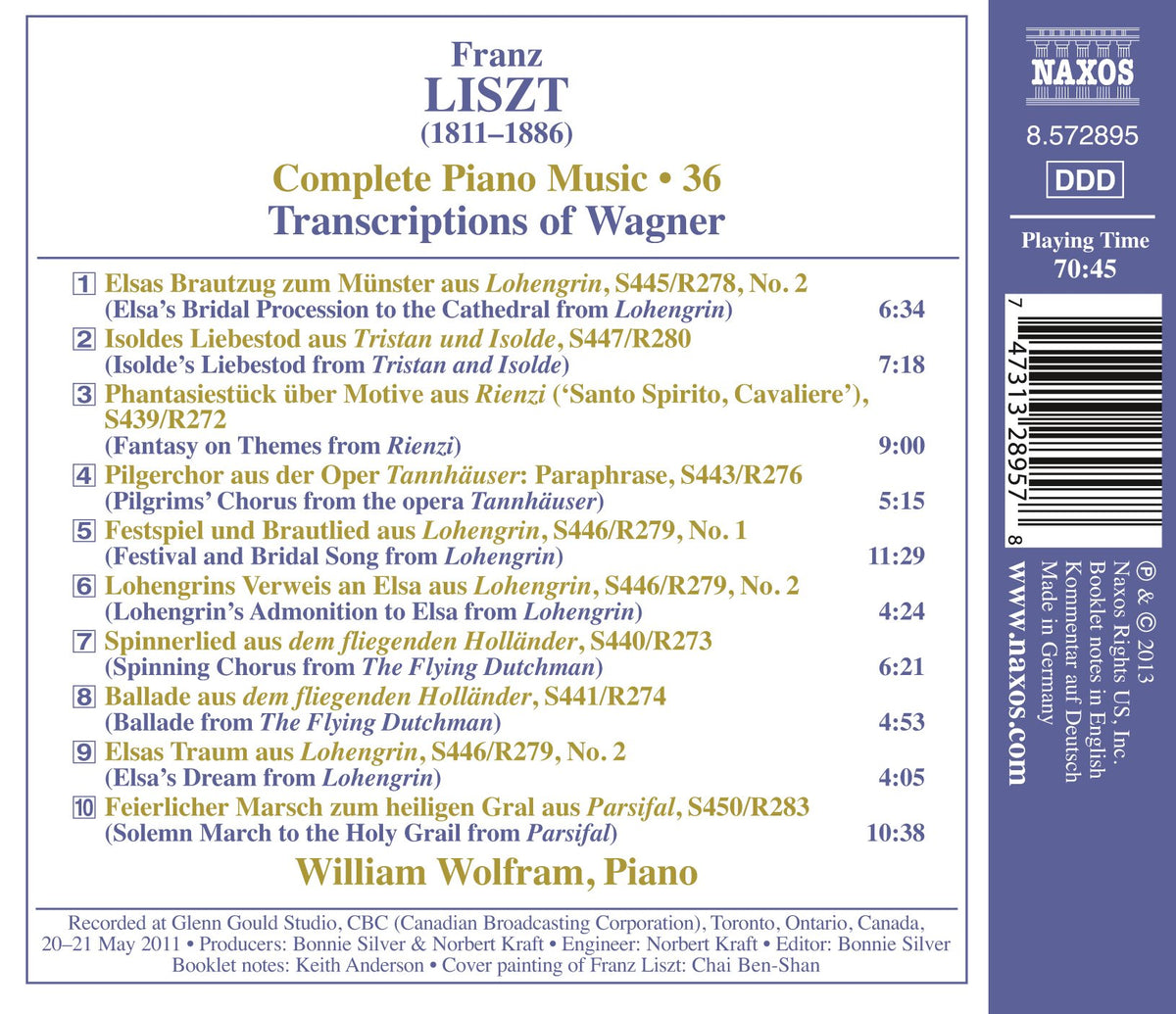 Liszt Complete Piano Music, Vol. 36: Transcriptions of Wagne