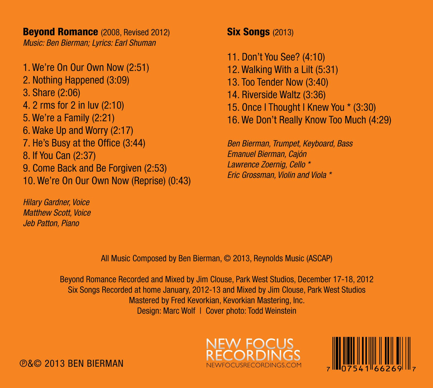 Beyond Romance – Songs by Ben Bierman