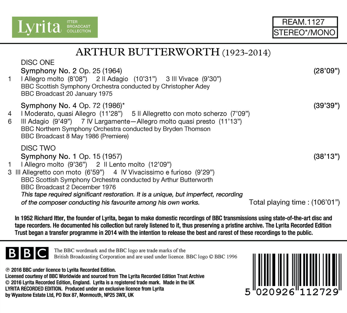 Butterworth: Symphonies Nos. 1, 2 & 4 (Live)
