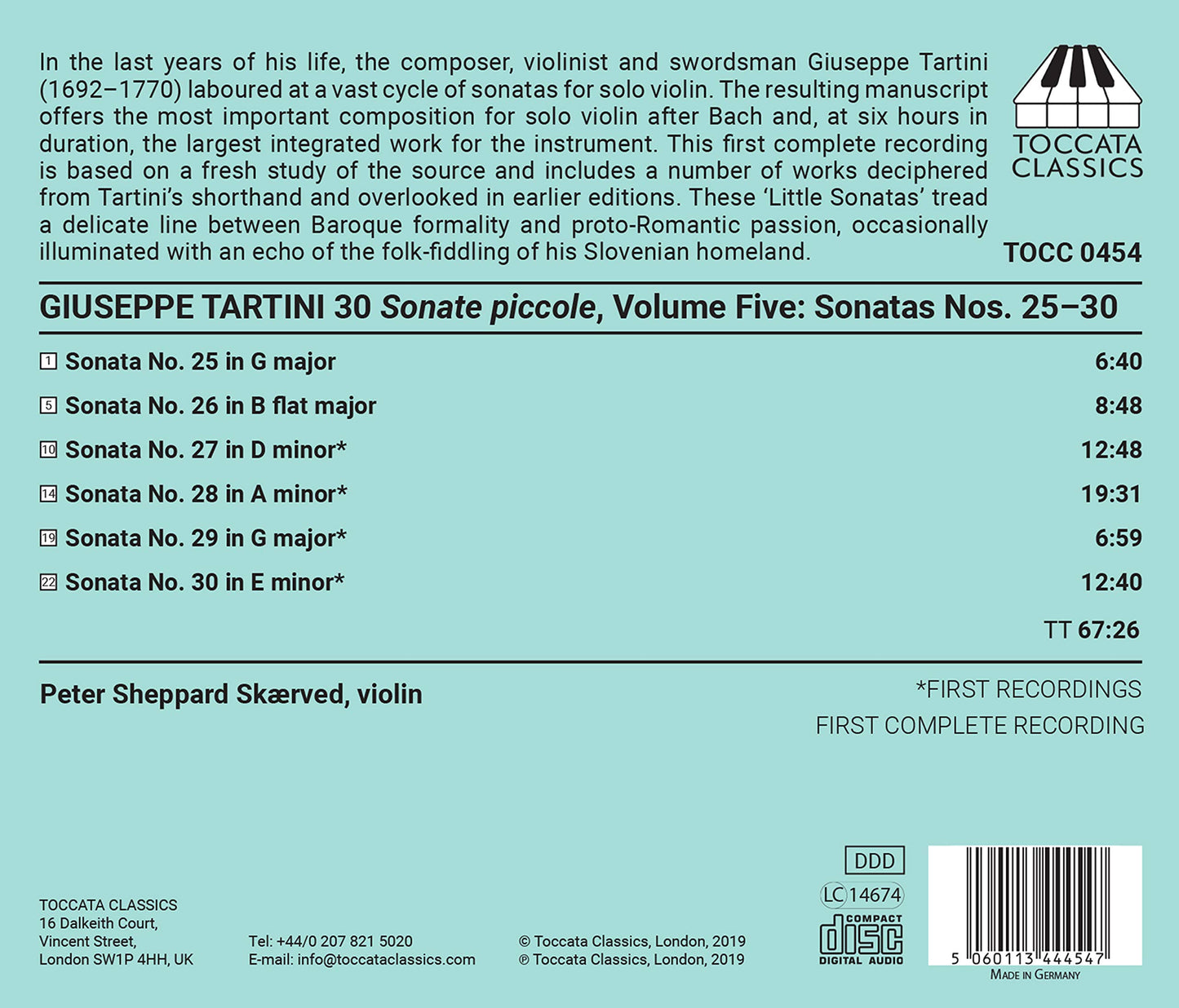Tartini: 30 Sonate piccole, Vol. 5 - Sonatas Nos. 25-30
