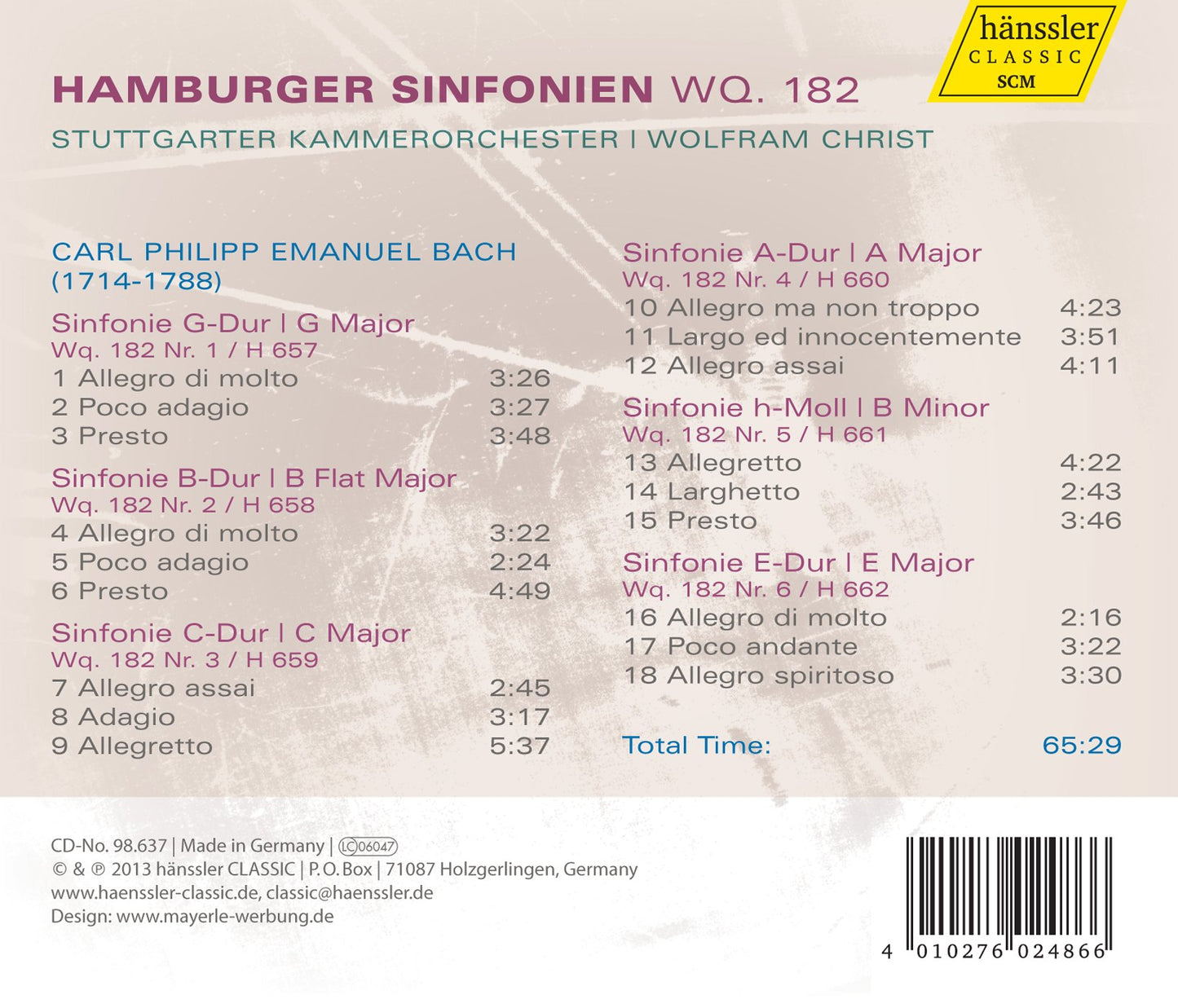 Carl Philipp Emanuel Bach: Hamburger Sinfonien, Wq. 182