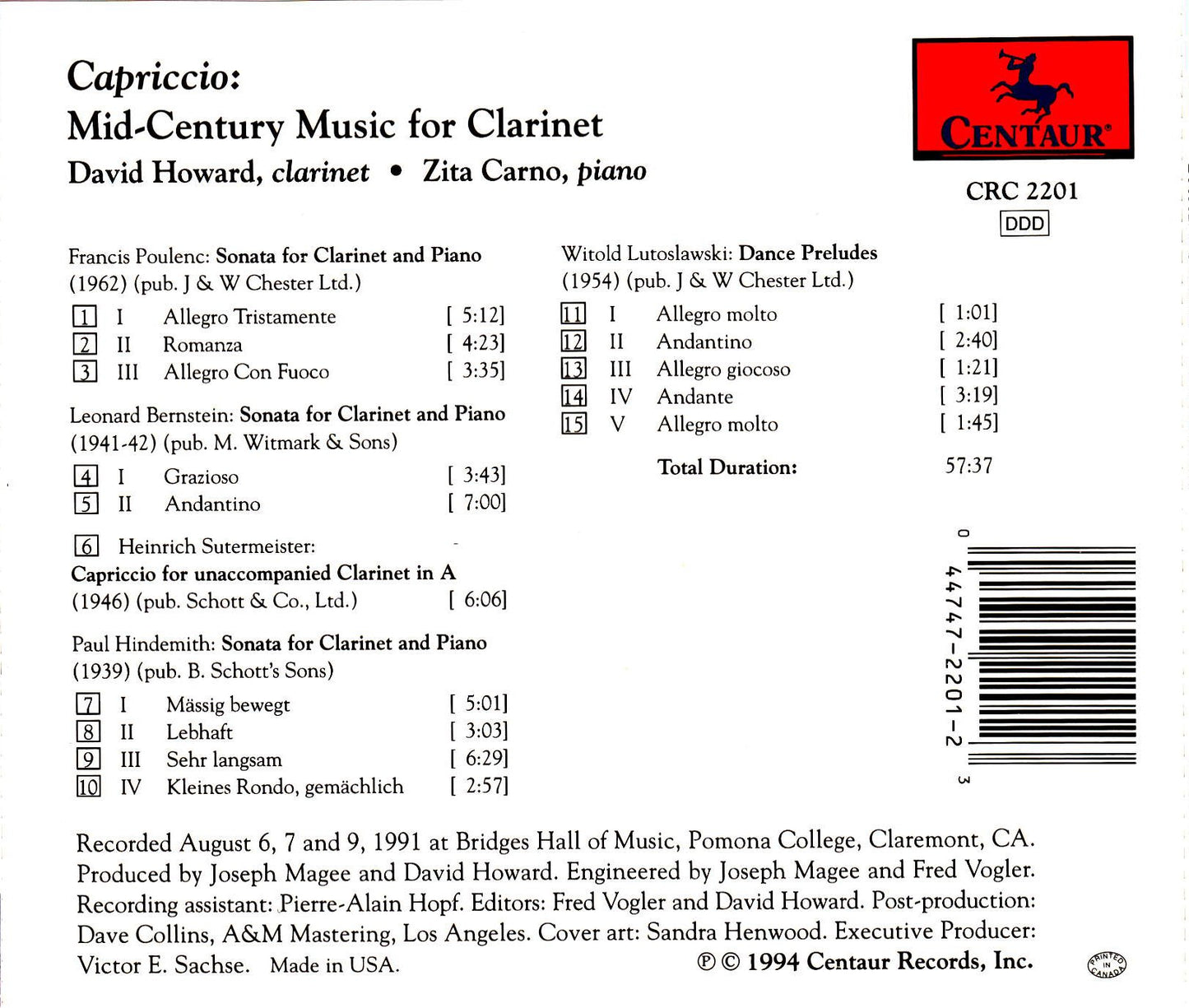 Capriccio: Mid-Century Music for Clarinet