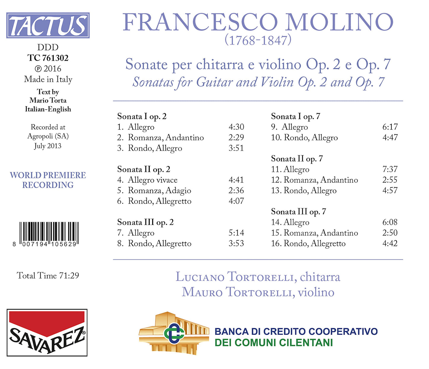 Molino: Sonate per chitarra e violino, Opp. 2 & 7