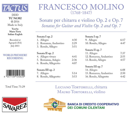 Molino: Sonate per chitarra e violino, Opp. 2 & 7